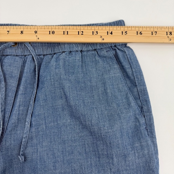 J Crew Pants Women 8 Blue Chambray Drawstring Cotton Tapered Coastal Lagenlook - Picture 7 of 11